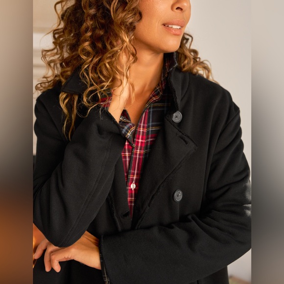 New! Frank & Eileen Mini Belfast Knit Sweatshirt Blazer Jacket Solid Black Large - Picture 3 of 11